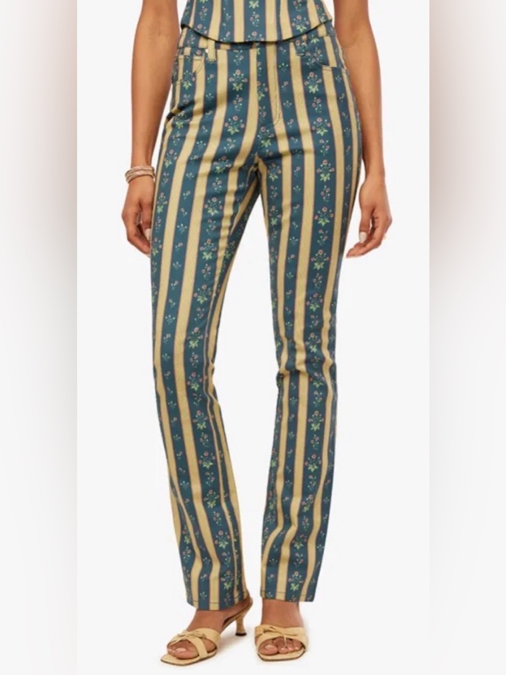WeWoreWhat Teal Striped Floral Pants, NWT, Size 23